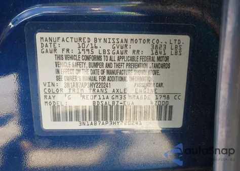 2017 Nissan Sentra S from USA, damaged, VIN 3N1AB7AP3HY220241